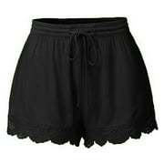 CYMMPU Womens Casual Shorts Summer Comfy Casual Solid Short Pants Drawstring Elastic Waist Summer Shorts Black XL