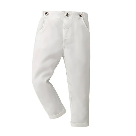 CYMMPU Youth Boys Golf Pants Stretch Flat Front Dress Athletic Casual Pants School Uniform Chino Twill Pants Pockets White 2 Years