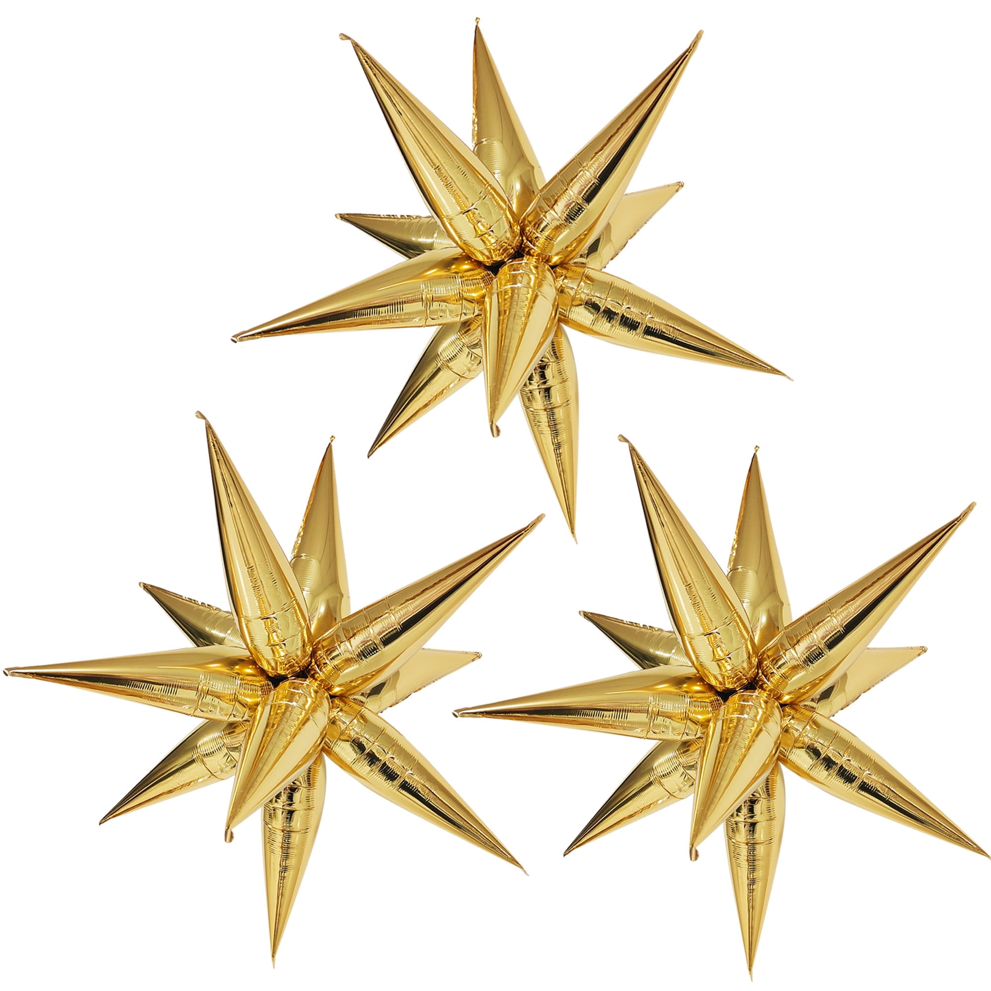 CYMUYLAR 3 Pack 32 Inch Gold Exploding Star Cone Foil Balloons, 3D Metallic Party Decor