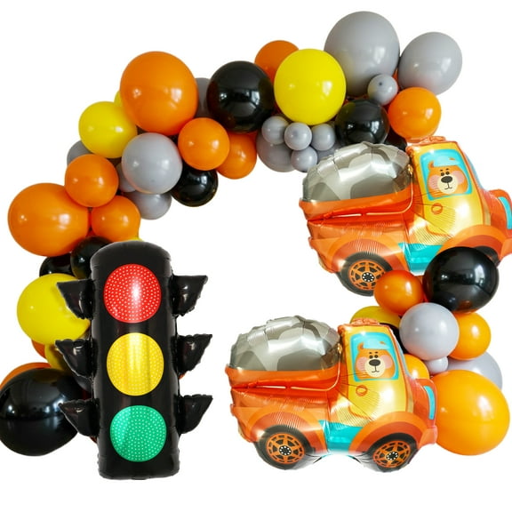 CYMYLAR 123pcs Construction Balloon Arch Kit, Dump Truck & Traffic Light Boy Birthday Party Supplies