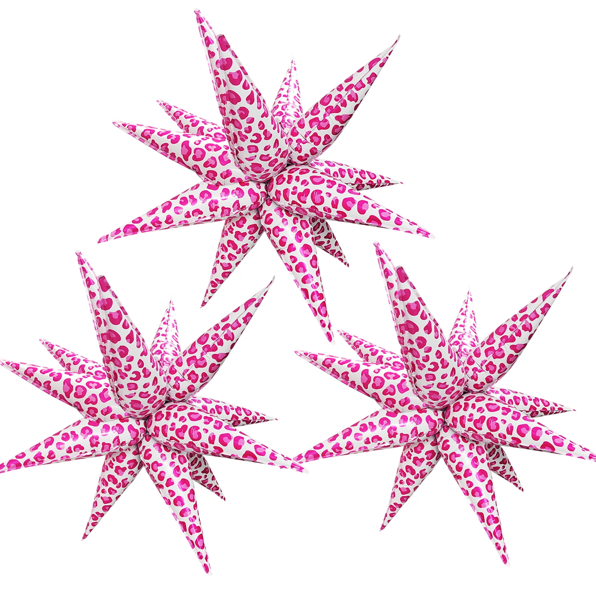 CYMYLAR 3 Pk Pink Leopard Print Starburst Balloons 32 Inch Large Foil DIY Party Decor