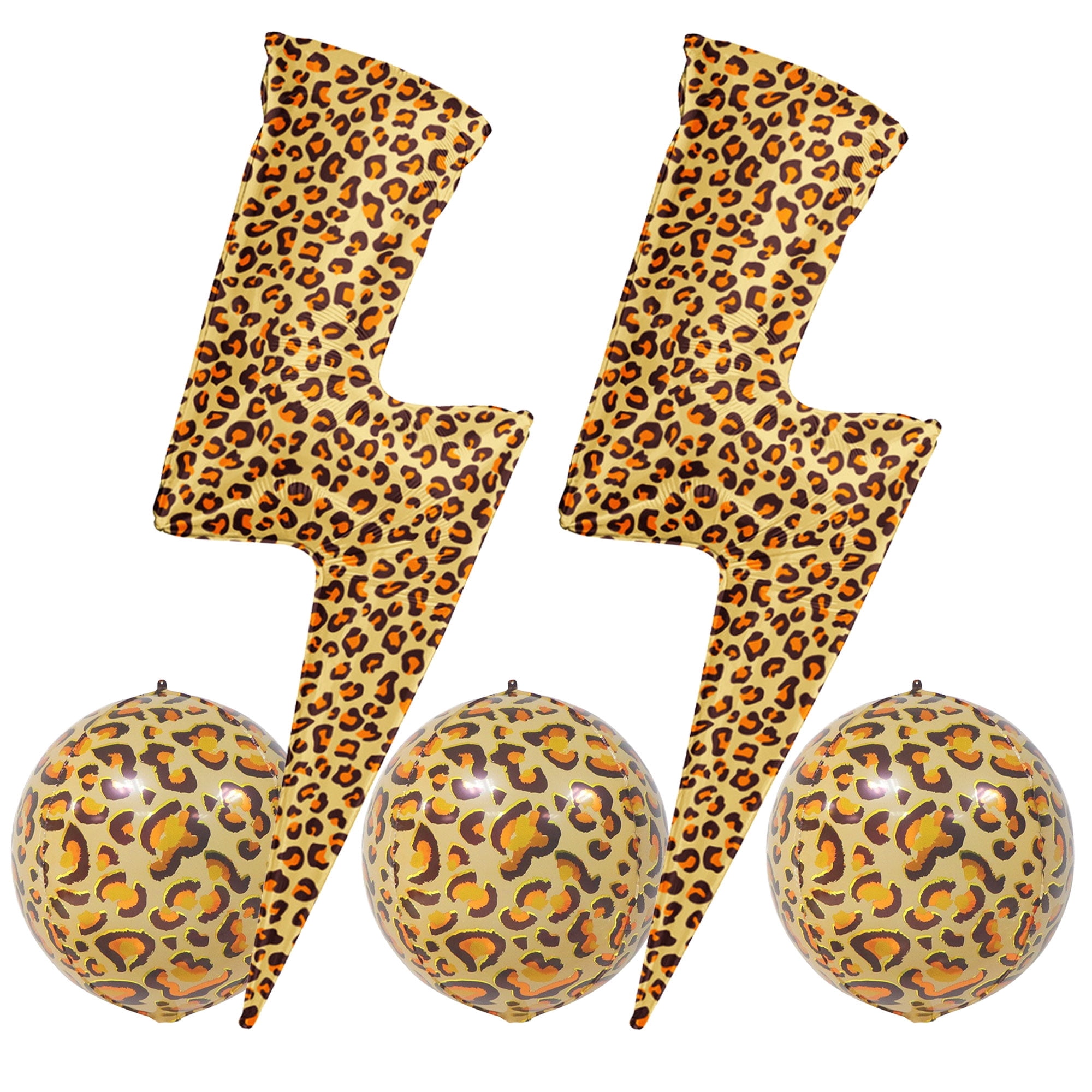 5-Piece Wild Leopard & Lightning Bolt Foil Balloon Set - Animal Print Party Decor For Birthday, Bachelorette, Safari