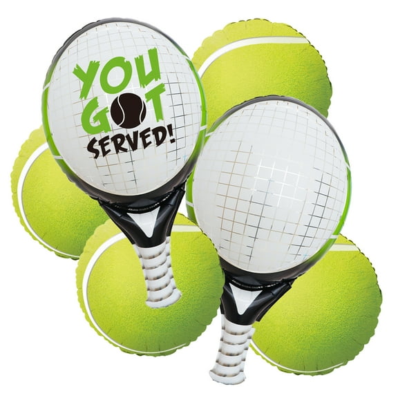 CYMYLAR 6Pcs Green Tennis Party Balloon Set Perfect for Tennis-Themed Parties, Sports Events, and Tennis Club Decorations with Tennis Racket and Ball Foil Balloons