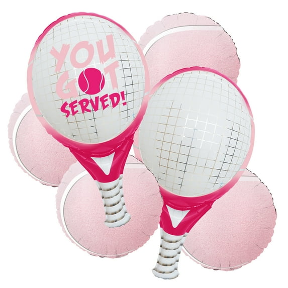 CYMYLAR 6Pcs Pink Tennis Party Balloon Set – Perfect for Tennis-Themed Parties, Sports Events, and Tennis Club Decorations with Tennis Racket and Ball Foil Balloons