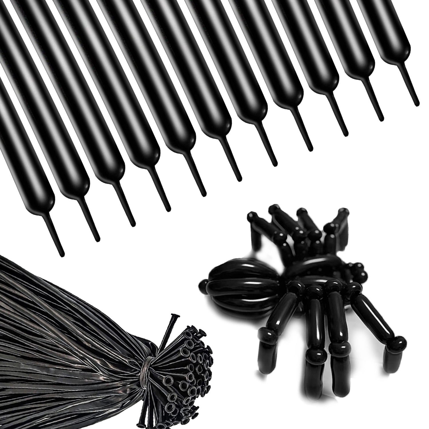 CYMYLAR Black 260q Long Latex Balloon and Pump,Suitable for Halloween and Birthday Party Balloon Decoration(100Pcs)