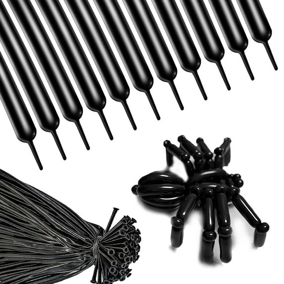 CYMYLAR Black 260q Long Latex Balloon and Pump,Suitable for Halloween and Birthday Party Balloon Decoration(100Pcs)