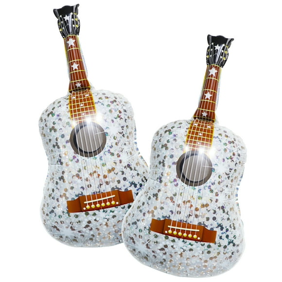 CYMYLAR Giant Silver Guitar Balloons 2pk - 35" Foil for Birthday,  Easy Music Party Decor