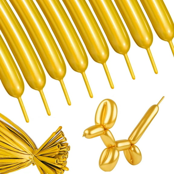 CYMYLAR Gold 260q Long Strip Thickened Latex Balloon, Diy Style Birthday Party Decoration Wedding Anniversary Balloon(100Pcs)