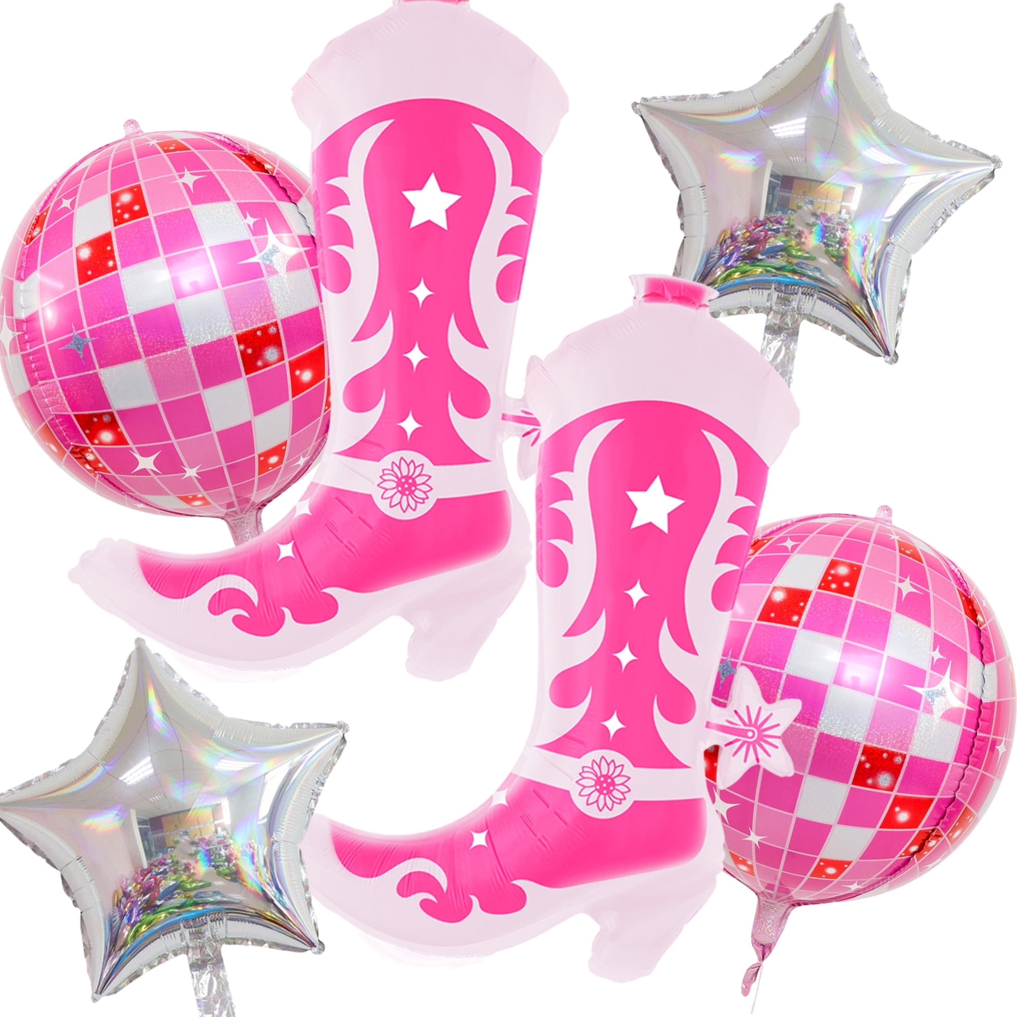 CYMYLAR 6Pcs Pink Disco Cowgirl Boots Balloon Kit Western Birthday Bachelorette Party Decor