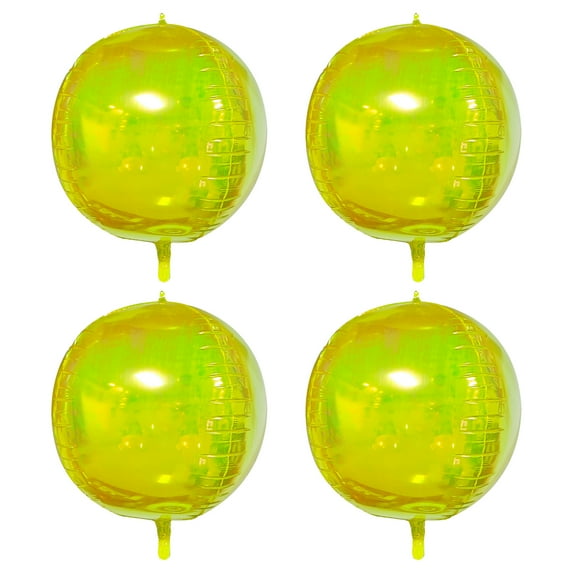 CYMYLAR Yellow 4d Balloon, Large 22 "Rainbow Fluorescent Yellow Round Foil Balloon, Suitable for Boys and Girls Birthday Baby Shower Wedding Party Decoration(4pcs)