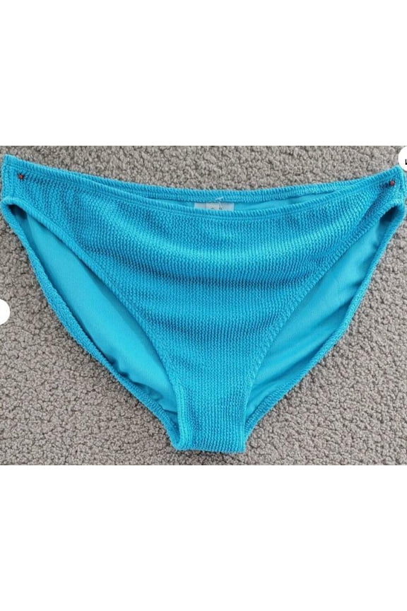 Textured Bikini Bottom Women's M Blue Elastic Waist Pull On