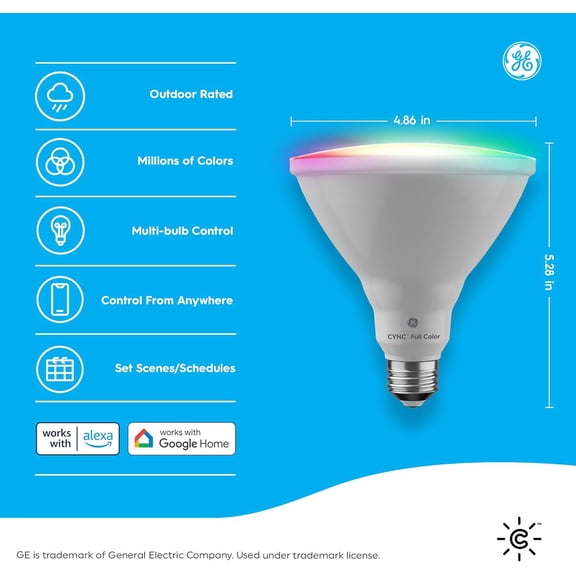 CYNC Smart  PAR38 Flood Light Bulb - WiFi & Bluetooth Color Changing RGB Outdoor Light Bulbs - 90W Equivalent, Compatible with Alexa & Google Home - Dimmable, Long Lasting, Tuneable - Pack of 2