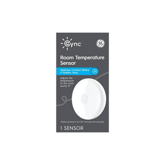 CYNC Smart Room Temperature Sensor: White Plastic Thermostat with CR2025 Battery, No Certifications