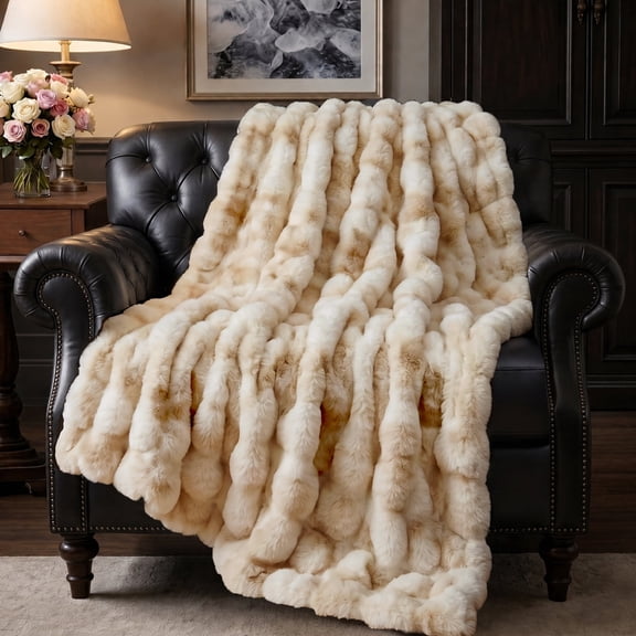CHHYVKUIN Faux Fur Bubble Throws 50" x 60" , Luxury Plush Faux Rabbit Fur Throw Blanket for Couch, Sofa, Chair & Home Decor