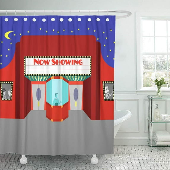 CYNLON 1960S Retro Movie Theater Minimalist Classic Cinema Golden Age Bathroom Decor Bath Shower Curtain 66x72 inch
