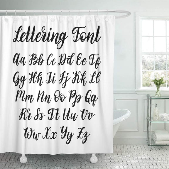 CYNLON ABC Black Script Hand Lettering Alphabet Letters on White Bathroom Decor Bath Shower Curtain 60x72 inch