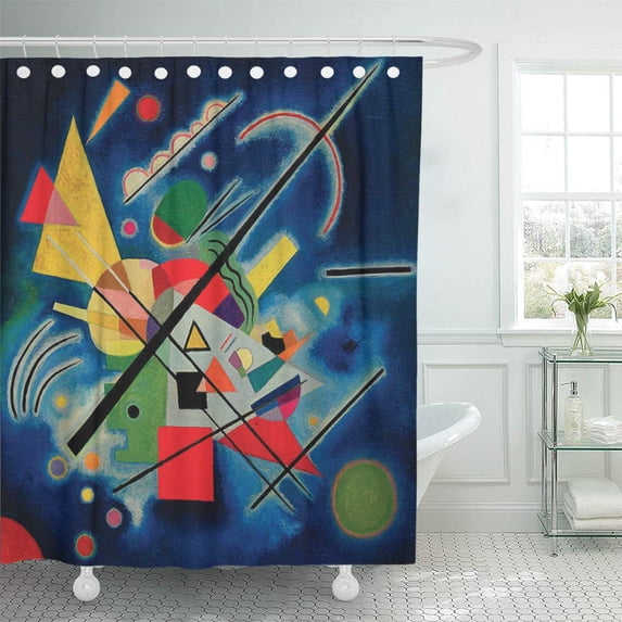 CYNLON Abstract Blue Painting by Kandinsky Color Shape Triangle Round Bathroom Decor Bath Shower Curtain 66x72 inch