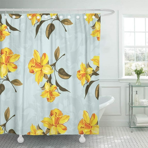 CYNLON Accent Colorful Watercolor Floral Pattern Yellow Flowers Abstract Arrangement Bathroom Decor Bath Shower Curtain 60x72 inch
