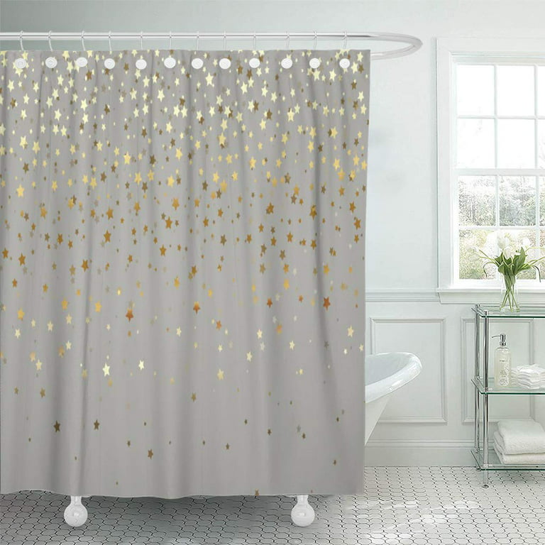 CYNLON Accessories Golden of Stars Grey Fixtures Gold Bathroom Decor Bath  Shower Curtain 66x72 inch 