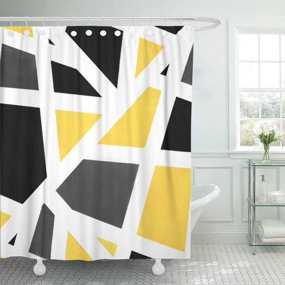 CYNLON Acrylics Yellow Gray Black White Geometric Modern Stripes Bathroom Decor Bath Shower Curtain 60x72 inch