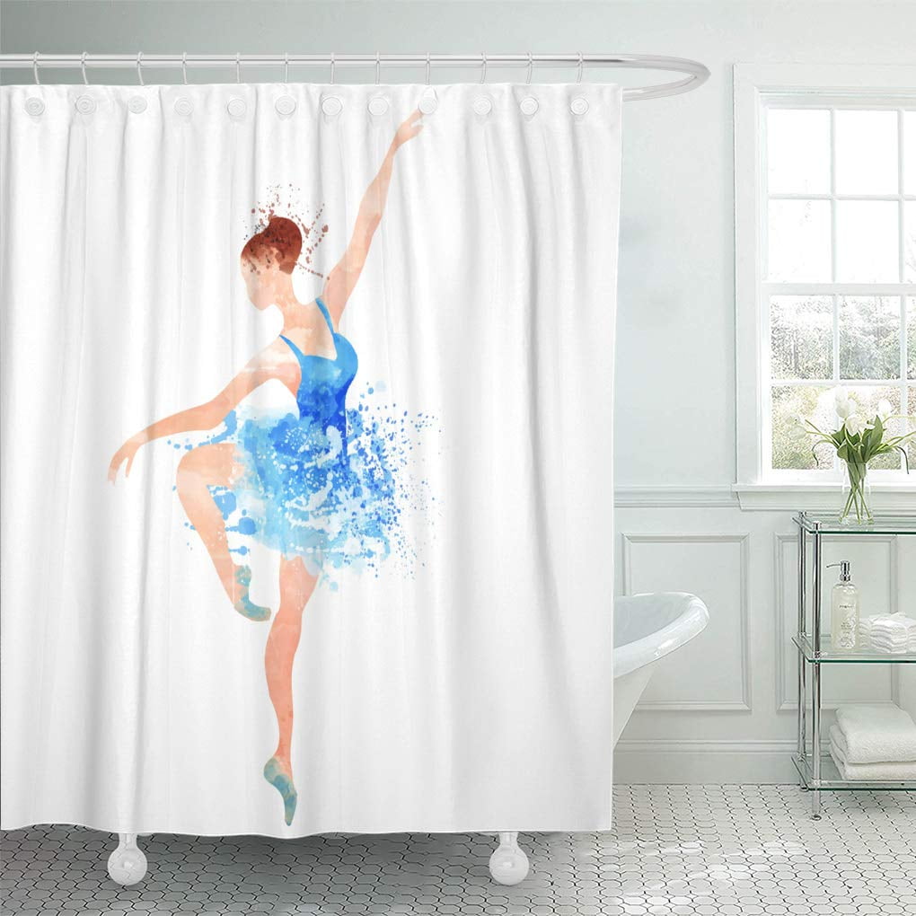 CYNLON Activity Young Ballerina in Blue Watercolor Action Balance Ballet Bathroom Decor Bath