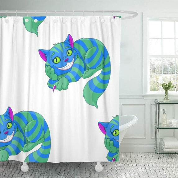 CYNLON Alice of Sitting Cheshire Cat Pattern Cartoon Classic Bathroom Decor Bath Shower Curtain 66x72 inch