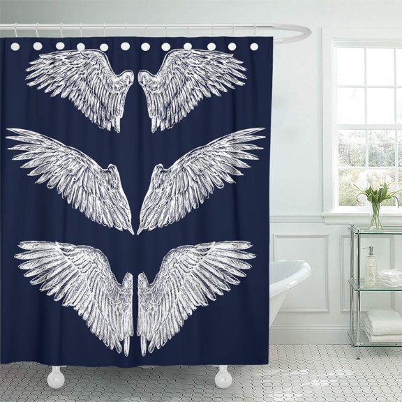 CYNLON Angel Wings Vector Eagle Vintage Bird Tattoo Freedom Gothic Bathroom Decor Bath Shower Curtain 66x72 inch