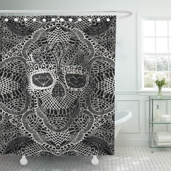 CYNLON Artsprojekt Lace Skull Ali Gulec Bathroom Decor Bath Shower Curtain 60x72 inch