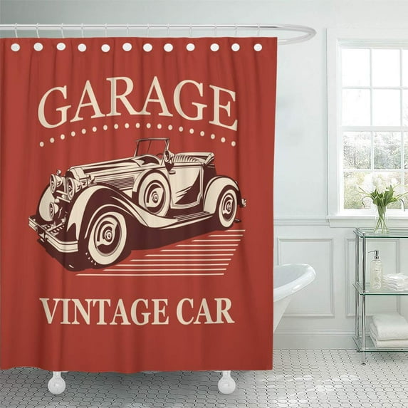 CYNLON Automobile Vintage Car Garage Label 1930S 1940S 1950S Antique Auto Bathroom Decor Bath Shower Curtain 66x72 inch
