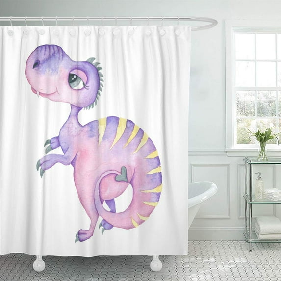 CYNLON Baby Watercolor Dinosaur Isolated on a White Background Illustration Boy Bathroom Decor Bath Shower Curtain 66x72 inch