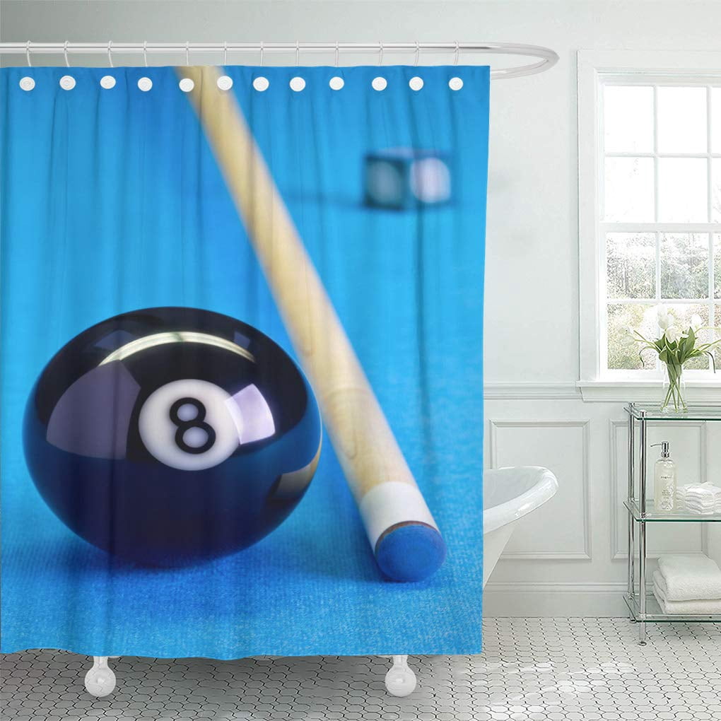 CYNLON Black Action Billiard Pool Game Eight Ball Chalk Bathroom Decor Bath Shower Curtain 66x72 ...