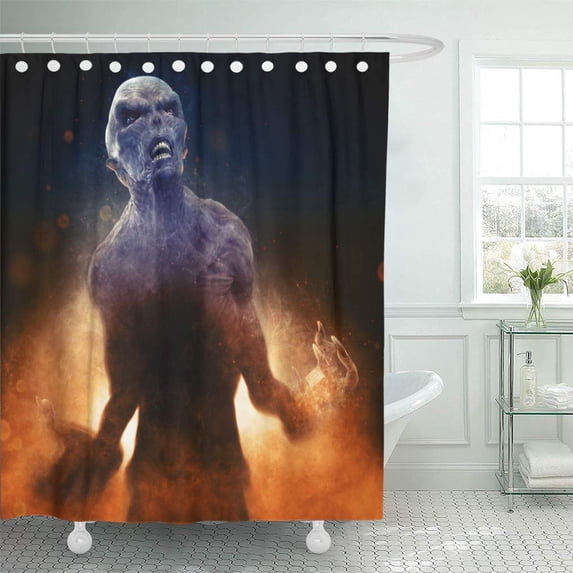 CYNLON Blue 3D of Demon Monster in The Rays Light Bathroom Decor Bath Shower Curtain 60x72 inch