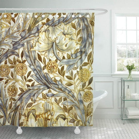 CYNLON Blue Floral William Morris Marigold Flowers Vines Printmaking Vintage Bathroom Decor Bath Shower Curtain 60x72 inch