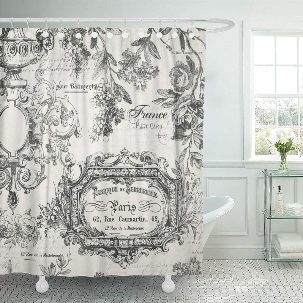 CYNLON Blue French Paris France Floral Vintage Antique Script Beautiful