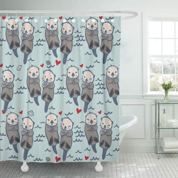 CYNLON Blue Sea Otter Pattern Colorful Cartoon Character Color Bathroom Decor Bath Shower Curtain 66x72 inch