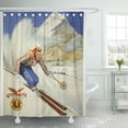 thumbnail image 1 of CYNLON Blue Skier Vintage Skiing Travel Retro White Ski Bathroom Decor Bath Shower Curtain 60x72 inch, 1 of 1