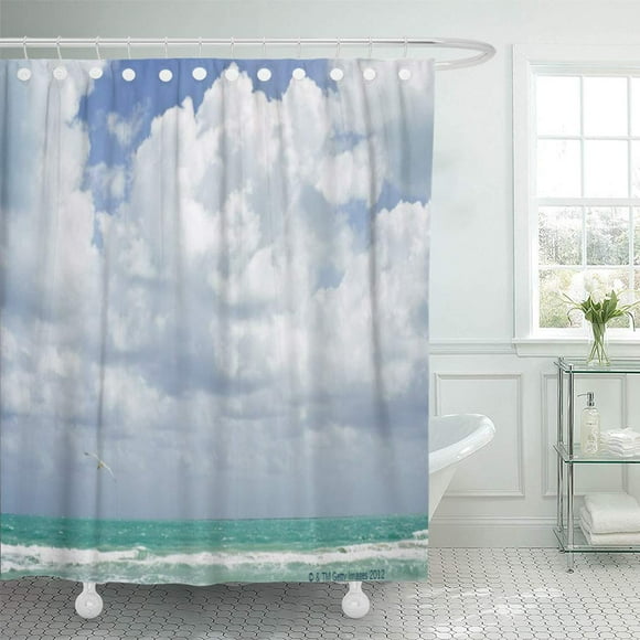 CYNLON Blue Tranquil USA Florida Miami Landscape Scene Getting Away Bathroom Decor Bath Shower Curtain 66x72 inch
