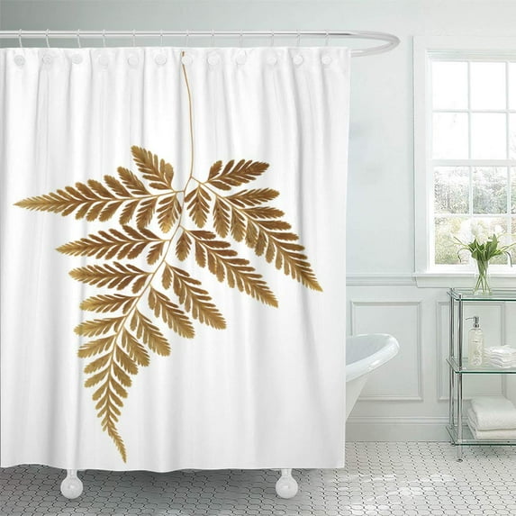 CYNLON Botanical Brown Tropical Dry Fern Leaf on White Rainforest Bathroom Decor Bath Shower Curtain 60x72 inch