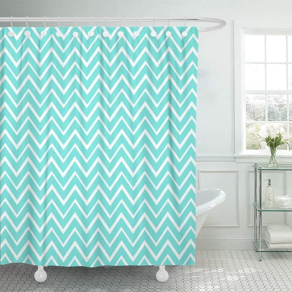 CYNLON Chic Aqua Teal Zigzag Chevron Pattern Preppy Girly Turquoise Bathroom Decor Bath Shower Curtain 66x72 inch