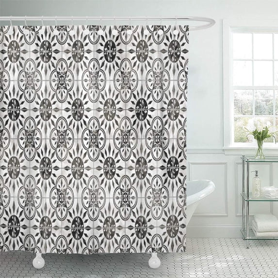 CYNLON Chic Black N White Rustic Country Farmhouse Worn Aged Bathroom Decor Bath Shower Curtain 66x72 inch