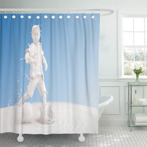 CYNLON Child Splash of Milk in Form Boy Body Playing Bathroom Decor Bath Shower Curtain 66x72 inch
