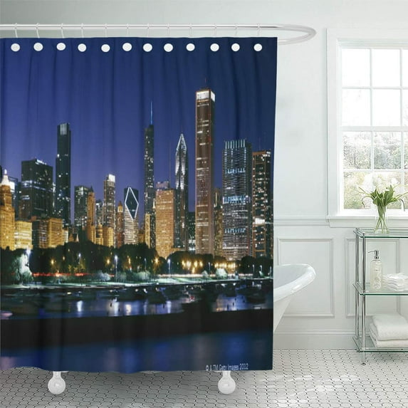 CYNLON City Skyline of Downtown Chicago at Photography Tranquil Scene Bathroom Decor Bath Shower Curtain 60x72 inch
