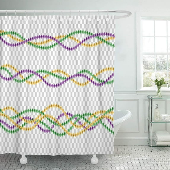 CYNLON Colorful Border Realistic Beads for Mardi Gras Covering Bathroom Decor Bath Shower Curtain 66x72 inch