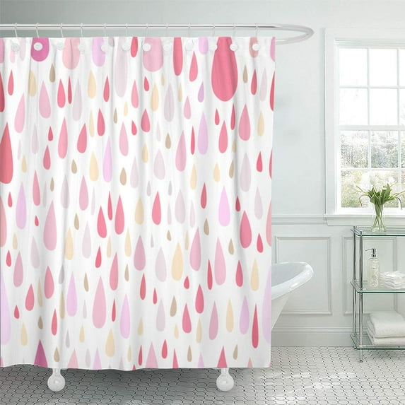 CYNLON Colorful Girly Pink Rain Pattern of Drops in Yellow Bathroom Decor Bath Shower Curtain 66x72 inch