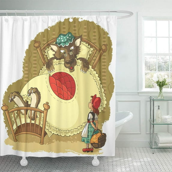CYNLON Colorful Little Red Riding Hood and Wolf Cartoon Fairytale Bathroom Decor Bath Shower Curtain 60x72 inch
