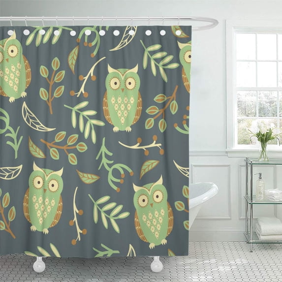 CYNLON Colorful Pattern Cute Owls Leaves Green Fall Abstract Autumn Beautiful Bathroom Decor Bath Shower Curtain 60x72 inch