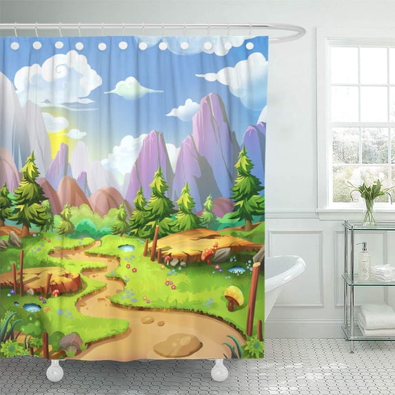 CYNLON Colorful The Fairy Land Video Game Digital Cg Realistic Bathroom Decor Bath Shower Curtain 60x72 inch