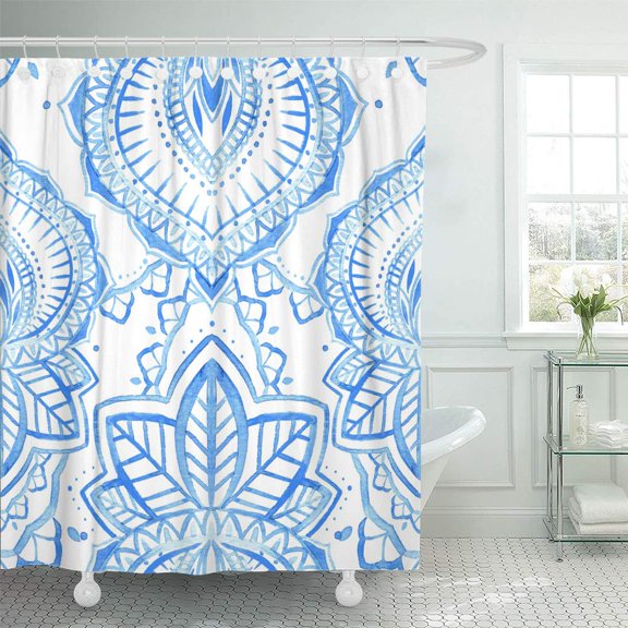 CYNLON Colorful Watercolor Abstract Pattern Doodle Flowers Paisley Mehendi Bathroom Decor Bath Shower Curtain 60x72 inch