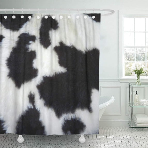 CYNLON Cowhide Cow Black White Bathroom Decor Bath Shower Curtain 66x72 inch