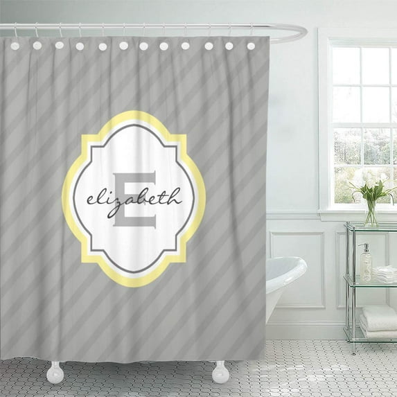 CYNLON Custom Yellow Name Monogram Quatrefoil Gray Monogrammed Pattern Cute Bathroom Decor Bath Shower Curtain 60x72 inch